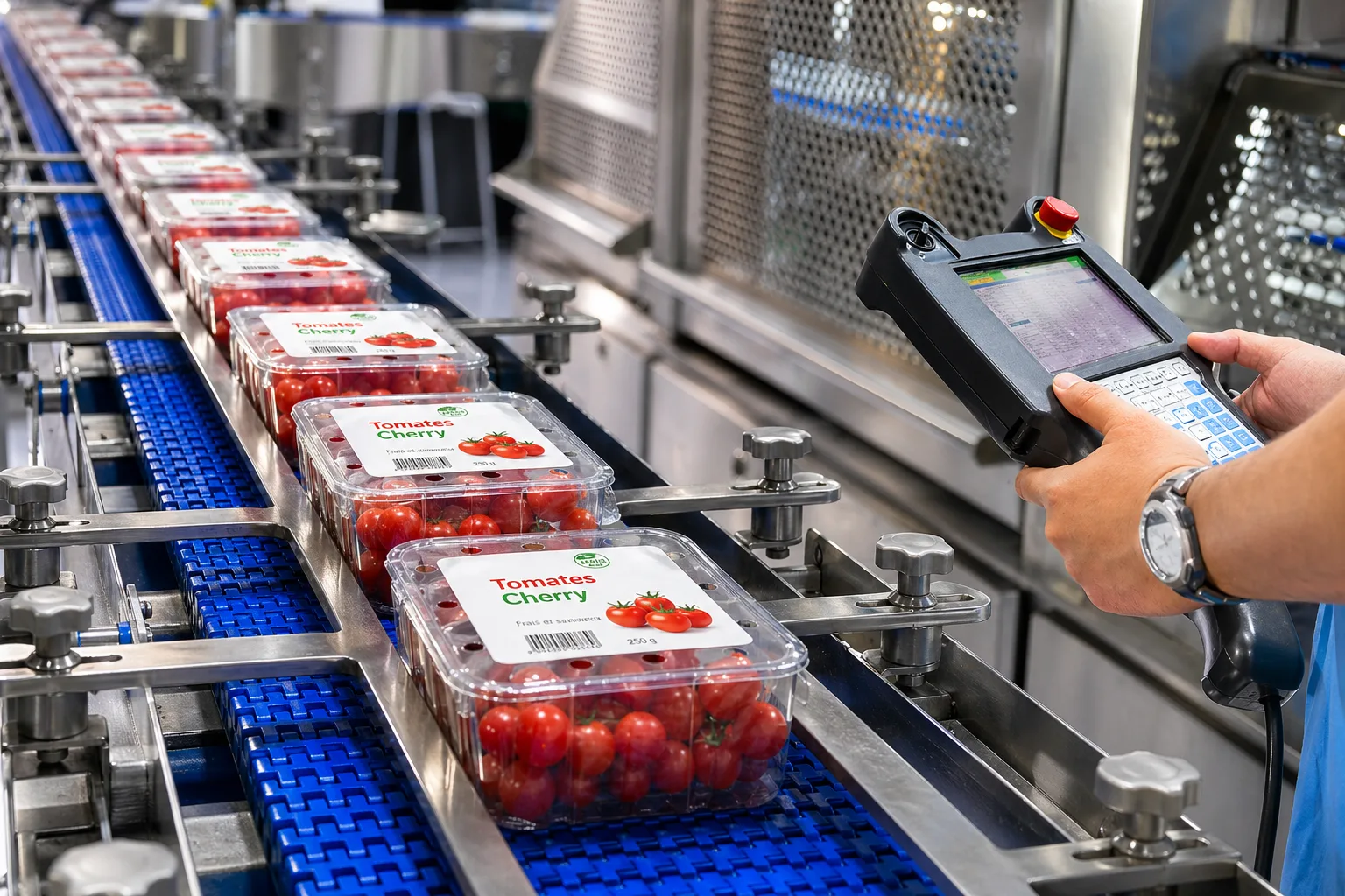 Línea de envasado alimenticio con productos etiquetados