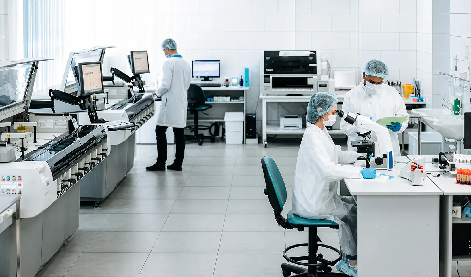 Laboratorio moderno con equipamiento técnico y personal especializado